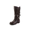 Fivela de Cinto Fashionável Preta Botas de Equitação de Corte Amplo Novo Estilo Outono e Inverno Bico Redondo Salto Bloco Altura do Joelho Botas Longas de Salto Alto para Mulheres