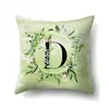 Funda de almohada de poliéster decoración de coche hojas verdes frescas 26 letras inglesas impresas funda de cojín QTB38