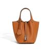 Bolso Cesta de Cuero Genuino para Mujer con Hebilla Plateada 2026 Nuevo Bolso de Mano de Moda Bolso Cubo con Patrón de Lichi Bolso de Dama