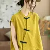 Nova Camisa de Algodão Dupla Face Bebê com Botão de Sapo Estilo Literário Retrô para Mulheres Novo Estilo Chinês Estilo Nacional Personalidade Versátil Solto Tendência