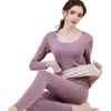 Roupa íntima térmica sem costura feminina conjunto forrado com fleece espessado roupas de outono calças compridas de Veludo blusa de manga comprida quente inverno
