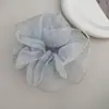 Goma de Pelo Grande con Flor de Bud de Chifón Transpirable Estilo Coreano para Primavera y Verano, Doble Capa con Borde Sellado, Elegante para Cola de Caballo, Malla