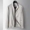 Jaqueta Masculina, Estilo Primavera e Outono, Gola Alta, Top de Linho com Zíper, Estilo Jovem de Luxo para Negócios, Estilo Old Money, Casaco Fino Casual