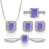 Transmissão ao vivo popular pedra preciosa colorida diamante de alto carbono corte flor de gelo quadrado princesa conjunto de embalagem anel brincos colar pulseira ouro real galvanizado