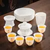 2026 Nuevo Modelo Porcelana de Jade Grasa de Oveja Juego de Té Kung Fu para Uso Doméstico, Incluye Gaiwan, Taza de Té y Mesa de Té, Juego de Tres Piezas