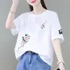 Ropa de maternidad de comercio exterior transfronterizo, camiseta de manga corta de sobreproducción para mujer, corte holgado, talla grande, adelgazante, que disimula el abdomen, top moderno estilo coreano