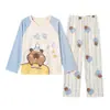Pijama para niñas para primavera y otoño, algodón puro, manga larga, estilo fino, para niños mayores y niñas pequeñas, conjunto de ropa de casa infantil de dibujos animados lindo
