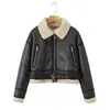 Chaqueta de moda casual y moderna para mujer, de imitación de piel, integrada, para otoño e invierno, de importación, abrigo corto grueso holgado