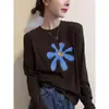 Camiseta de manga larga acanalada de algodón puro azul marino, nuevo estilo 2026, top elegante para mujer de principios de otoño, extremadamente atractivo