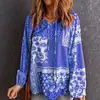 Roupas Femininas Transfronteiriças Outono e Inverno 2025 Amazon Wish Novo Estilo Europeu e Americano Tops Estampados Étnicos de Manga Longa Camisetas e Camisas para Mulheres