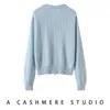 Suéter de punto con cuello polo, chaqueta de punto de cachemir holgada casual, cárdigan de cachemir con patrón de gofres y cremallera bidireccional para mujer
