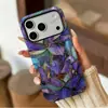Funda protectora de doble capa para iPhone 16 con estampado de flor de loto de vidrio morado vintage, la más vendida en Shopee, funda de teléfono de cobertura total para 17pm
