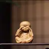 Cuatro Monjes Pequeños de Madera de Tuya Adornos de Mano, Cuatro Monjes Pequeños Que No Escuchan, No Hablan, No Miran, No Se Mueven, Adornos para Oficina en Casa