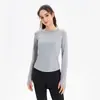 Top de Yoga, Running, Deportes y Fitness para Mujer de Manga Larga de Seda de Hielo, Secado Rápido, Cuello Redondo, Corte Ajustado para Primavera, Verano y Otoño
