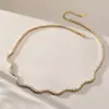 Joyería Transfronteriza Europea y Americana Cadena de Acero Inoxidable Chapada en Oro de 18K con Strass Ola Joyería de Lujo Ligero Nicho Accesorios de Cadena en Capas En Stock Venta al por Mayor