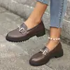 Comercio Electrónico Transfronterizo Tallas Grandes Otoño 2026 Nuevos Mocasines de Tacón Grueso Estilo Británico para Mujer Sin Cordones Tacón Bajo Zapatos Pequeños de Cuero