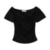 Camiseta de Manga Corta con Cuello Oscilante para Chica Sexy Verano 2023 Estilo Europeo y Americano Hombro Descubierto Ajustada con Pliegues Top Ajustado