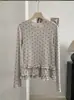 KEKEZOON Estilo Coreano Simples Doce Estilo Ballet Bolinhas Gola Redonda Emagrecedor Babado Manga Longa Camiseta Top 9272