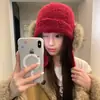 Gorro de Invierno Retro Cálido de Mezcla de Lana Marrón Elegante para Mujer, Gorro con Orejeras para Adelgazar la Cara, Gorro de Punto de Felpa a Prueba de Frío