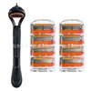 Nueva rasuradora manual para hombre de cinco capas, color naranja, con mango metálico mate y cabezal de cuchilla multicapa de acero inoxidable