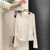 2026 Primavera Temprana y Otoño Nuevo Estilo Cordón Ligeramente Transparente Tirante Hombro Manga Larga Protector Solar Cubierta para Mujer, Top Casual Versátil Impresionante Hombros Descubiertos