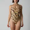 Body con Estampado de Leopardo Mismo Estilo de Skim Control de Abdomen Levantamiento de Glúteos Estampado de Leopardo Yoga Jumpsuit de Botones Alta Elasticidad