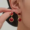 Acero Inoxidable Corte Cuadrado Borde de Pan Piedra de Vidrio Colgante Pendientes Collar Pulsera Set de Joyería Chapado en Oro de 18K