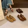 Outono 2026 Novo Estilo Coreano Sapatos Mary Jane com Laço Versátil Casual Bico Redondo Camurça Sapatos Femininos