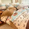 Juego de ropa de cama de cuatro piezas con forro polar, terciopelo de leche, ropa de cama cálida de invierno, sábana y funda de edredón lindas de dibujos animados, juego de tres piezas de felpa