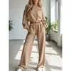 Conjunto de moletom casual de moda de alta qualidade com mangas compridas curtas e calças largas elásticas de cor sólida, novo para outono e inverno de 2026, europeu e americano