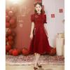 (Autorización) Vestido Cheongsam Modificado para Brindis de Novia, Vestido para Banquete de Compromiso, Nuevo Estilo 2026 Vestido Borgoña para Regreso a Casa para Mujeres