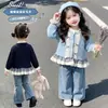 Cardigan de Tricô com Laço e Xadrez de Renda Estilo Coreano para Meninas Primavera Outono 2026 Nova Moda Infantil Top para Menininha
