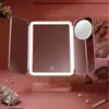 Espejo de Maquillaje Inteligente LED Rosa Estilo Cajón con Luces, Espejo de Escritorio para Dormitorio, Espejos de Belleza Plegables con Luz de Relleno 70% de descuento