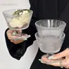 Estilo Ins Padrão Vertical Copo Alto para Sobremesa Vidro Copo para Sorvete Copo para Água com Açúcar Leite Ácido Tigela para Café da Manhã com Aveia Copo para Sorvete