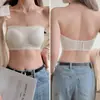 Sujetador de verano strapless para mujer, antideslizante, sin costuras, delgado, con copas incorporadas, banda para el pecho integrada, camiseta sin mangas anti-exposición