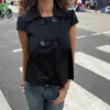 Camiseta tipo polo de manga corta, color liso, con botón grande, cintura fruncida y dobladillo ancho, top único estilo americano, camisa casual vintage para mujer