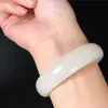 Pulsera de Jade Natural para Mujer, Pulsera de Jade Blanco Hetian, Pulsera de Tira Plana de Jade Hilo de Oro de Xinjiang, Ancha, para la Madre de la Novia