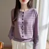 Cardigan Tricot Feminino Elegante de Gola Redonda com Recortes Vazados e Botões, Estilo Solto, Outono/Inverno 2026