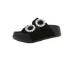 Sandálias Birkenstock de sola grossa com strass, fivela quadrada, tiras duplas, para uso externo no verão, de salto alto, casuais, que aumentam a altura, versáteis, sandálias de tira única, femininas