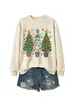 Sudadera casual y cómoda para mujer de la tienda independiente Amazon Wish con tres árboles de Navidad y luces colgantes de estrella de cinco puntas, estilo navideño