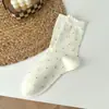 Meias grossas brancas para mulheres, estilo primavera e outono, meias de algodão puro até a panturrilha, estilo coreano ins, meias longas com bolinhas de renda, combinar com Birkenstocks