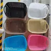 Cesta de armazenamento de plástico oca com duas alças, estilo rattan, para mesa, banheiro, chuveiro, cesta para guardar miudezas