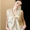 Recomendado para coleção pessoal~ Colete de tricô estilo doce com decote V, cadarço e babados para mulheres, novo top bonito para sobreposição de outono e inverno