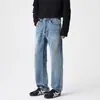 Calça jeans masculina 2026 outono e inverno novo estilo básico simples lavada moderna versátil caimento stretch azul médio
