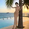 Nuevo Vestido Largo de Verano 2026 Sexy con Cuello Halter Hombros Descubiertos Fruncido Ajustado Cola de Pez para Mujer
