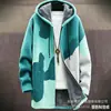Cardigan com zíper e capuz de algodão para homem, padrão irregular transfronteiriço, estampa colorida, modelagem solta, venha para a foto, DIY