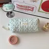 Estuche de lápices estilo coreano ins con lunares menta, bolsa de papelería de gran capacidad para estudiantes de secundaria y preparatoria, estuche de algodón acolchado portátil para llevar en la mano