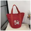 Bolsa de Presente de Lona com Pônei Bordado Vermelho, Nova Bolsa de Mão Grande para o Dia a Dia, Lancheira Estilosa e Versátil para Estudantes
