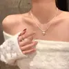 Collar de Corazón Cepillado de Doble Capa para Mujer, Diseño Elegante con un Colgante de Corazón Brillante, Cadena para Clavícula con un Ambiente Único y Elegante