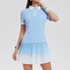 [Traje Deportivo de Tenis] Elegante Cuello Polo Manga Corta Falda Plisada Degradada Verano Adelgazante Casual Conjunto de Dos Piezas